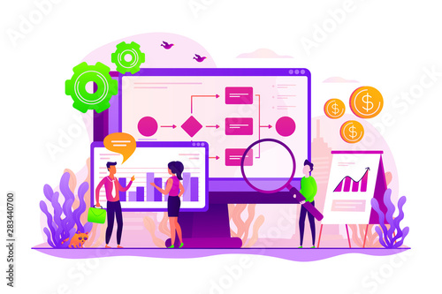 Company strategy. Work organization. Project management. Business process automation, business process workflow, automated business system concept. Vector isolated concept creative illustration