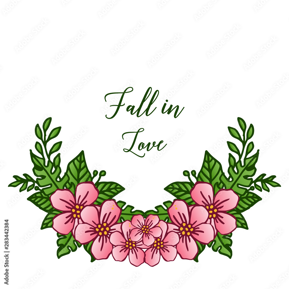 Decorative of card fall in love, with simple pink wreath frames. Vector