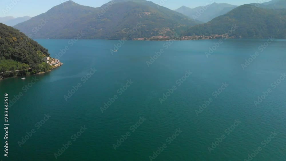 Aerial view of Lake Maggiore on a sunny day, italy Aerial view of Lake Maggiore on a sunny day, italy