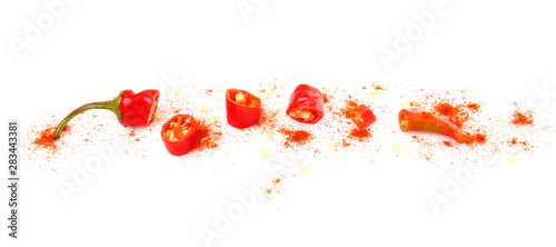 Red cut chili pepper on white background