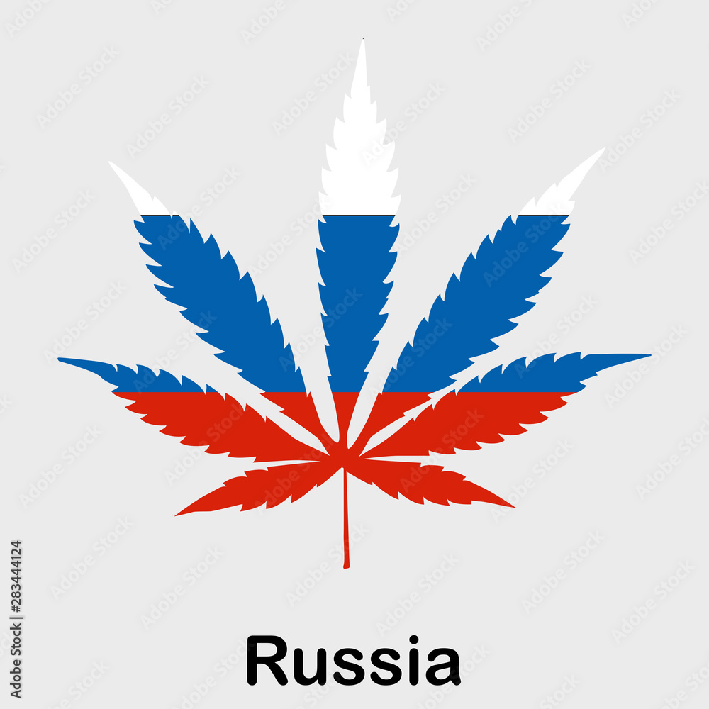 Flag in the form of a cannabis leaf. The concept of legalization of marijuana, cannabis in Russia Flag in the form of a cannabis leaf. The concept of legalization of marijuana, cannabis in Russia
