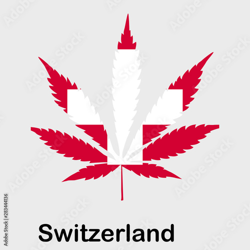 Flag in the form of a cannabis leaf. The concept of legalization of marijuana, cannabis in Switzerland
