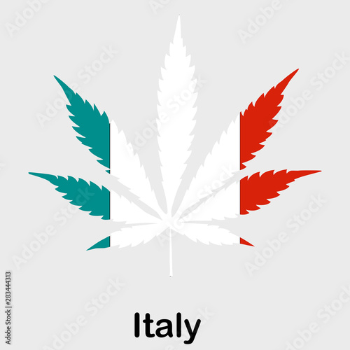 Flag in the form of a cannabis leaf. The concept of legalization of marijuana, cannabis in Italy