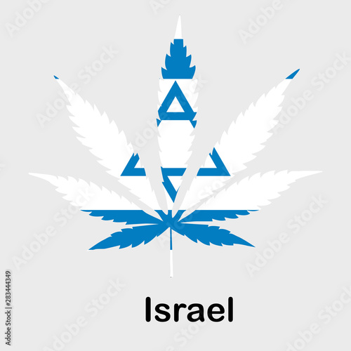 Flag in the form of a cannabis leaf. The concept of legalization of marijuana, cannabis in Israel