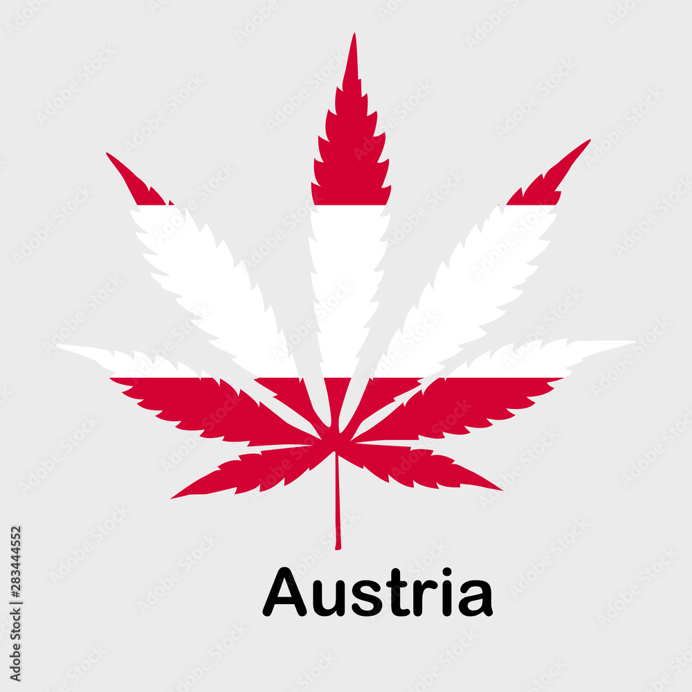 Flag in the form of a cannabis leaf. The concept of legalization of marijuana, cannabis in Austria Flag in the form of a cannabis leaf. The concept of legalization of marijuana, cannabis in Austria
