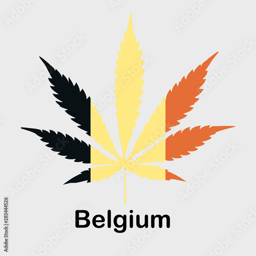 Flag in the form of a cannabis leaf. The concept of legalization of marijuana, cannabis in Belgium