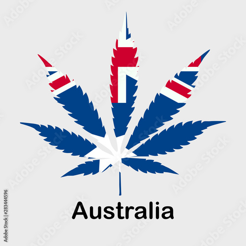 Flag in the form of a cannabis leaf. The concept of legalization of marijuana, cannabis in Australia