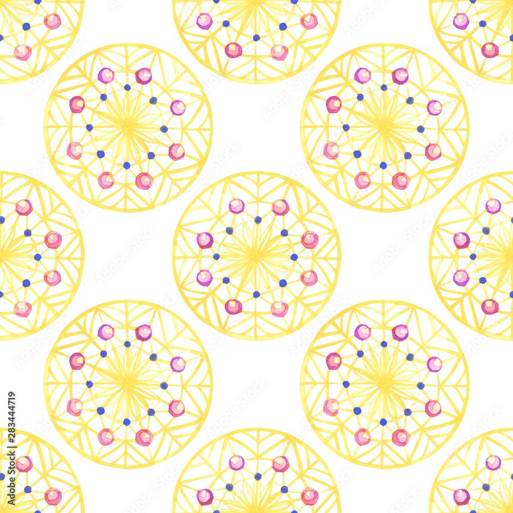 Pattern in boho style. Seamless texture hand drawn. Illustration for your design. Bright colors.