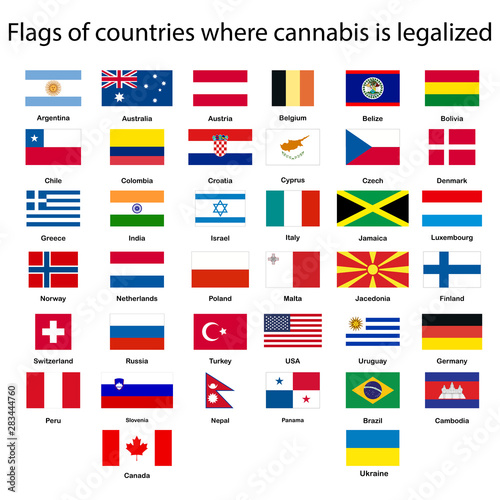 A set of flags of countries where marijuana is legalized, cannabis