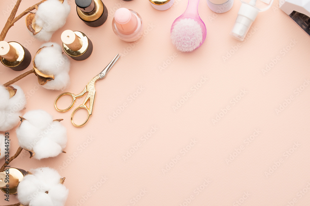 The concept of nail art. background for advertising a manicure salon and care for nails, close-up. nails care, with space, Flat lay, top view The concept of nail art. background for advertising a manicure salon and care for nails, close-up. nails care, with space, Flat lay, top view