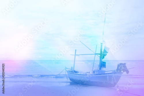 beach and fishing boat for background design concept