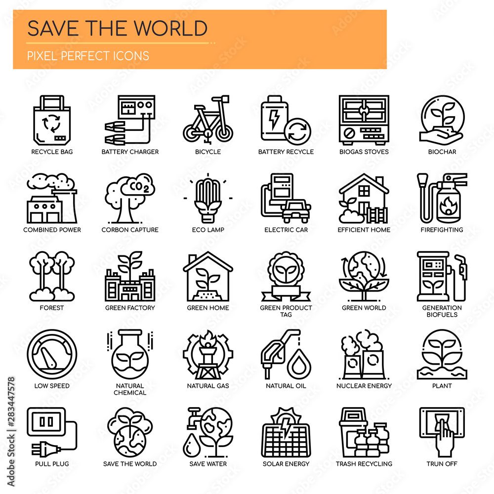 Save The World , Thin Line and Pixel Perfect Icons Stock Vector | Adobe ...