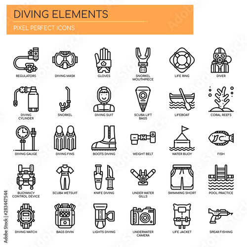 Diving Elements , Thin Line and Pixel Perfect Icons