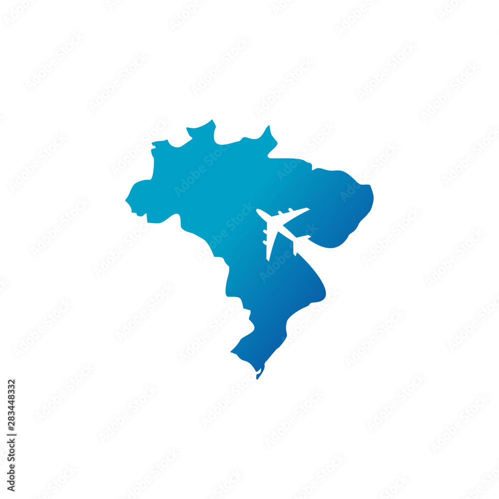 Brazil Tour And Travel Logo With Flight Airplane Symbol And Brazil Map
