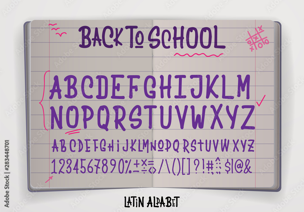 Back to school - font banner, Latin alphabet for the design of posters, prints Back to school - font banner, Latin alphabet for the design of posters, prints