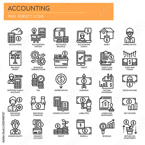 Accounting Elements , Thin Line and Pixel Perfect Icons