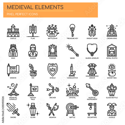 Medieval Elements , Thin Line and Pixel Perfect Icons