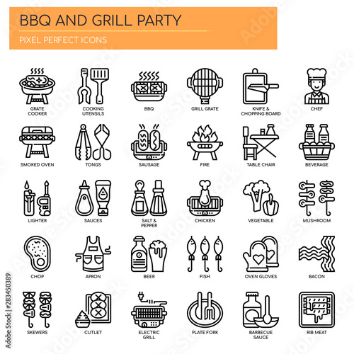 BBQ and Grill Party , Thin Line and Pixel Perfect Icons
