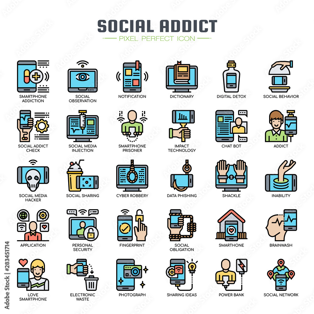 Social Media Addiction , Thin Line and Pixel Perfect Icons Social Media Addiction , Thin Line and Pixel Perfect Icons