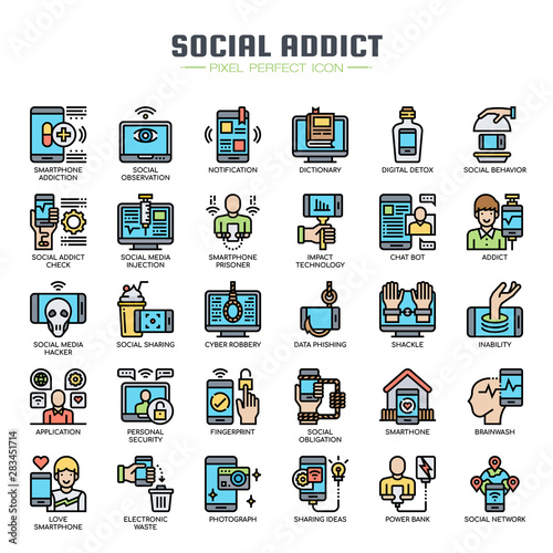 Social Media Addiction , Thin Line and Pixel Perfect Icons