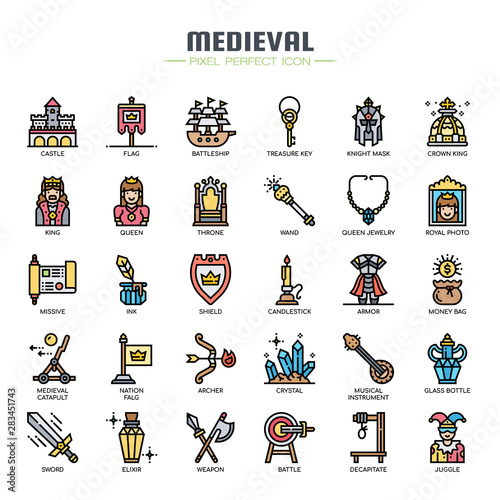 Medieval Elements , Thin Line and Pixel Perfect Icons