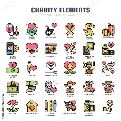 Charity Elements , Thin Line and Pixel Perfect Icons