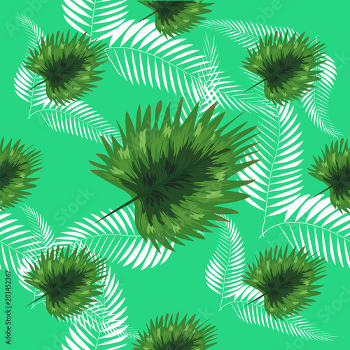 Tropical Pattern. Seamless Texture with Bright Hand Drawn Leaves of Monstera. Seamless Background with Tropic Plants.