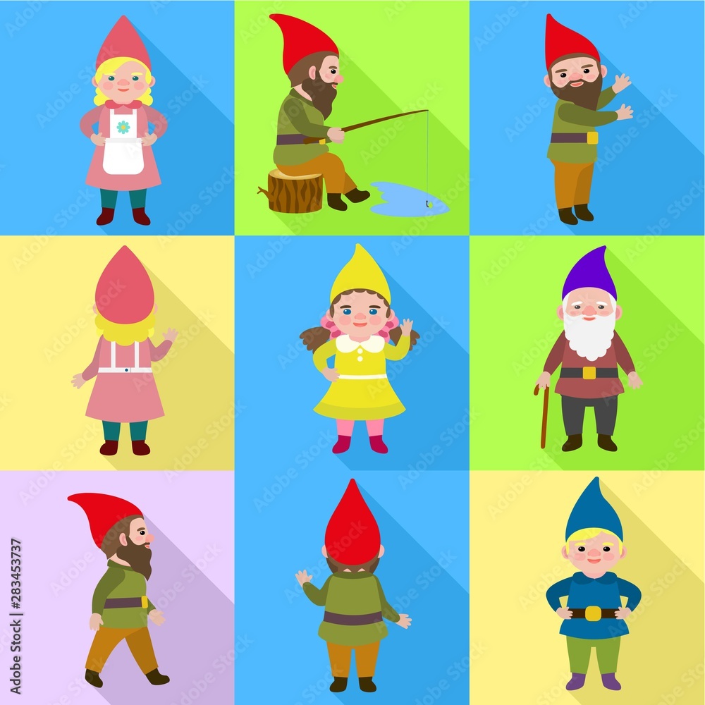 Little gnome icon set. Flat set of 9 little gnome vector icons for web design isolated on white background