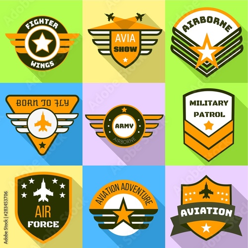 Army logo set. Flat set of 9 army vector logo for web design isolated on white background