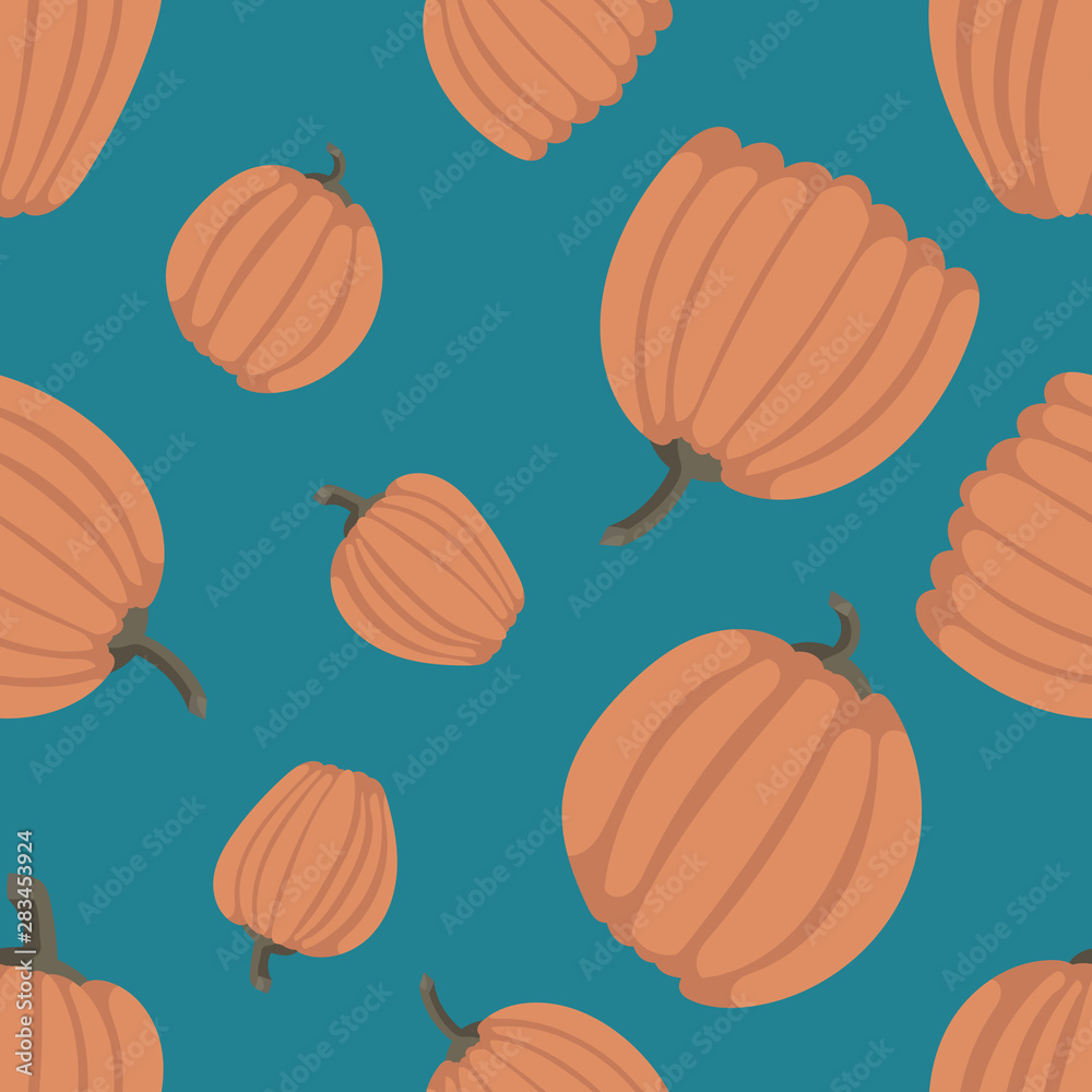Seamless pattern with cartoon pumpkins.