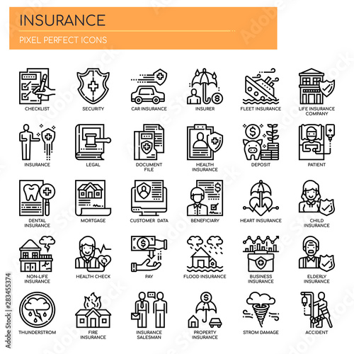 Insurance Elements , Thin Line and Pixel Perfect Icons