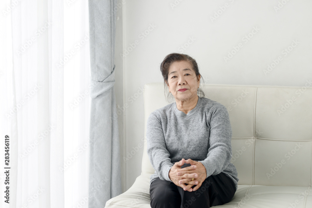 Happy Asian senior woman relaxing on sofa at home, lifestyle concept. Happy Asian senior woman relaxing on sofa at home, lifestyle concept.