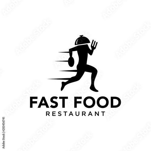 Inspiration sign logo people run quickly to ward delivery to customer food logo design