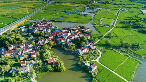 Aerial photo of rural scenery after early autumn rain in xuancheng city, anhui province, China