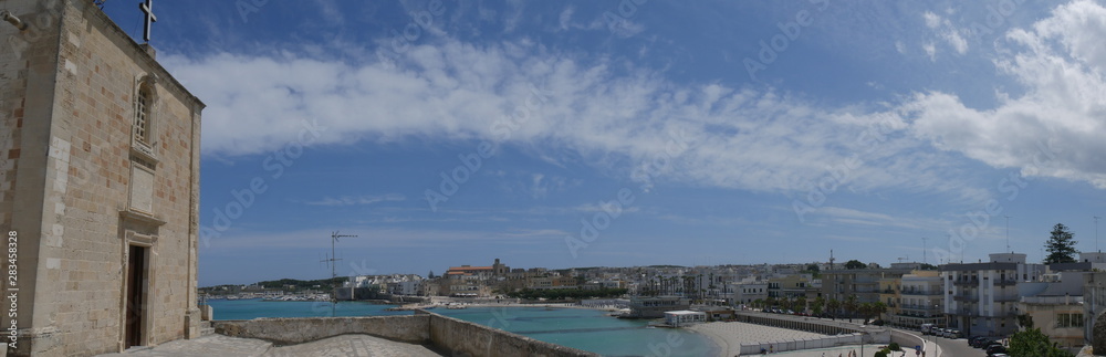 Otranto panorama from St.Mary Chapel. Otranto sandy beach is located on the Adriatic coast of Salento, Italy.