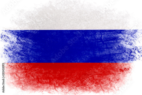 Russia flag in grunge style. Russian flag with grunge texture. National symbol of the Russian Federation.