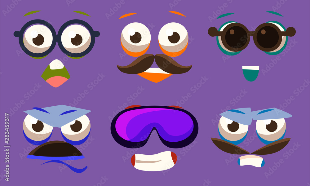 Funny Emojis with Different Emotive Feelings Set, Male and Female Emoticons with Various Face Expression Vector Illustration