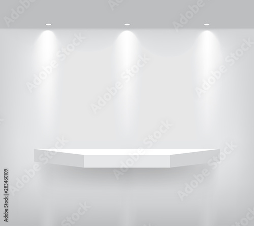 Mock up Realistic Empty Geometric Shelf for interior to Show Product with Spotlight and shadow on White background. Pedestal Design illustration