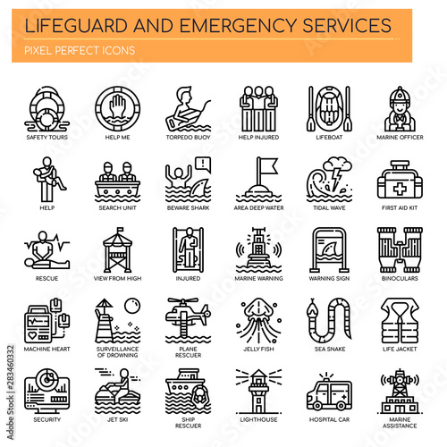 Lifeguard and Emergency Service , Thin Line and Pixel Perfect Icons