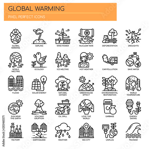Global warming , Thin Line and Pixel Perfect Icons
