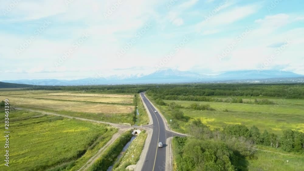 Drone flight over the highway
