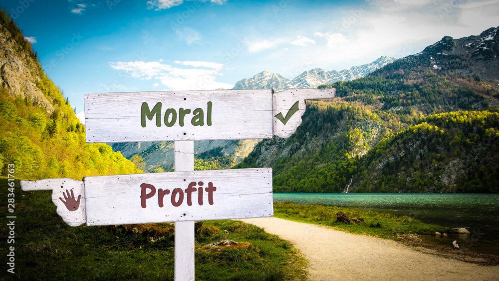 Obraz premium Street Sign to Moral versus Profit