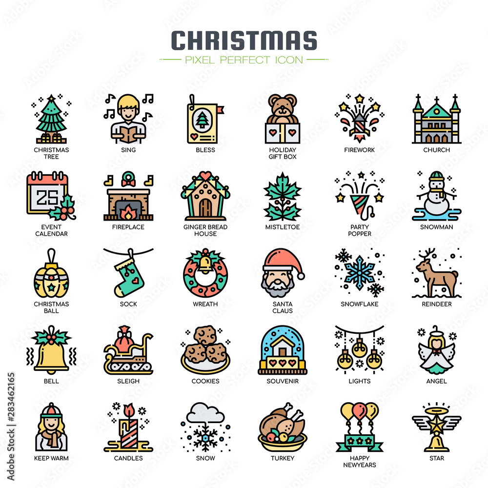 Christmas Elements , Thin Line and Pixel Perfect Icons