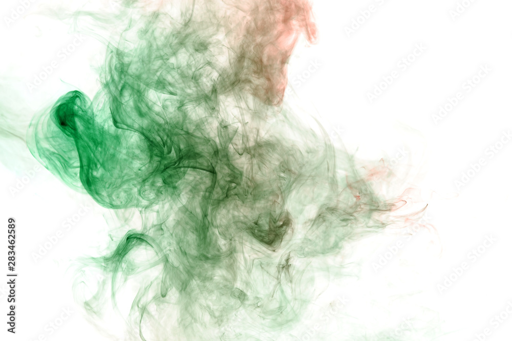 Fototapeta premium Abstract image of the soul, a spot of wavy smoke of red and green. Print for clothes. Disease and viruses.