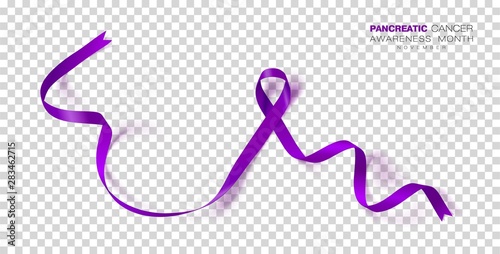 Pancreatic Cancer Awareness Month. Purple Color Ribbon Isolated On Transparent Background. Vector Design Template For Poster.