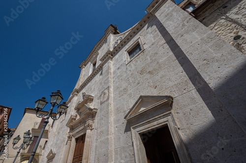 Pacentro, L'Aquila, Abruzzo, church of S. Maria Maggiore. It dates back to the 13th century  It has a white stone façade, divided into three parts by baroque pilasters with three portals. photo