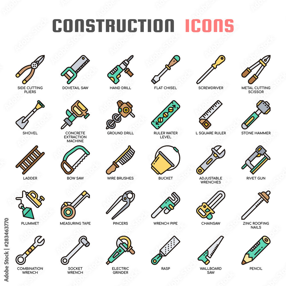 Construction Tools , Thin Line and Pixel Perfect Icons Construction Tools , Thin Line and Pixel Perfect Icons
