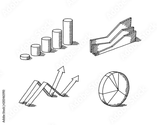 Hand draw doodle elements chart graph. Concept business finance analytics earnings statistics. graph, chart, pie, arrows signs