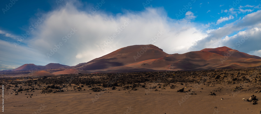 national park protecting the landscape formed during the eruption of volcanoes before about 300 years-Timanfaya, Lanzarote, Spain
