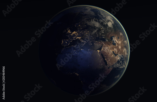 Realistic image of the earth during the night, as seen from space-Europe